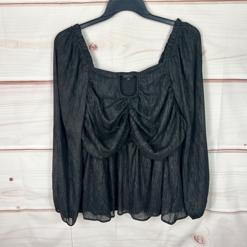 Torrid Top Womens 3 3X Black Chiffon‎ Blouse Keyhole Neck Smocked Long Sleeve